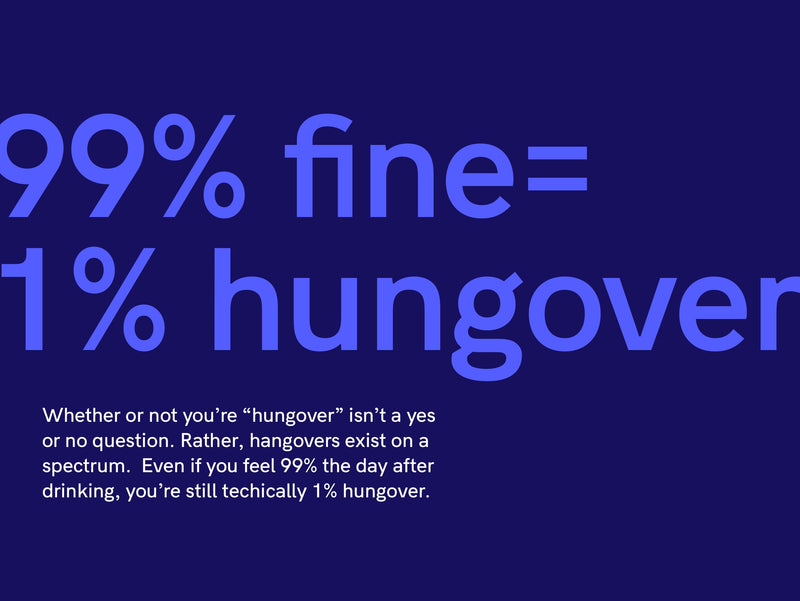 A graphic with blue text referring to the ratio of hungover to feeling good