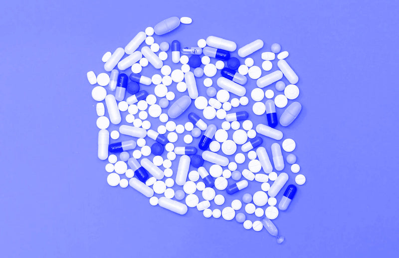 pills on a blue background