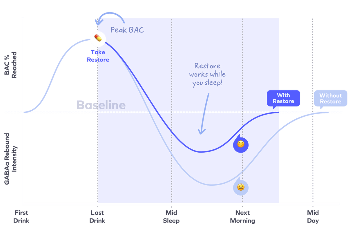 Graph showing BAC levels over time with peak, baseline, and recovery phases.