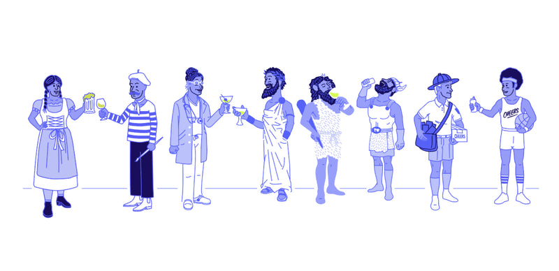 Illustration of different people drinking through time