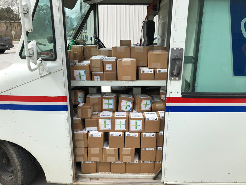 A mail truck full of cheers orders