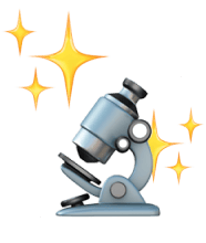 Microscope with sparkling stars on a transparent background