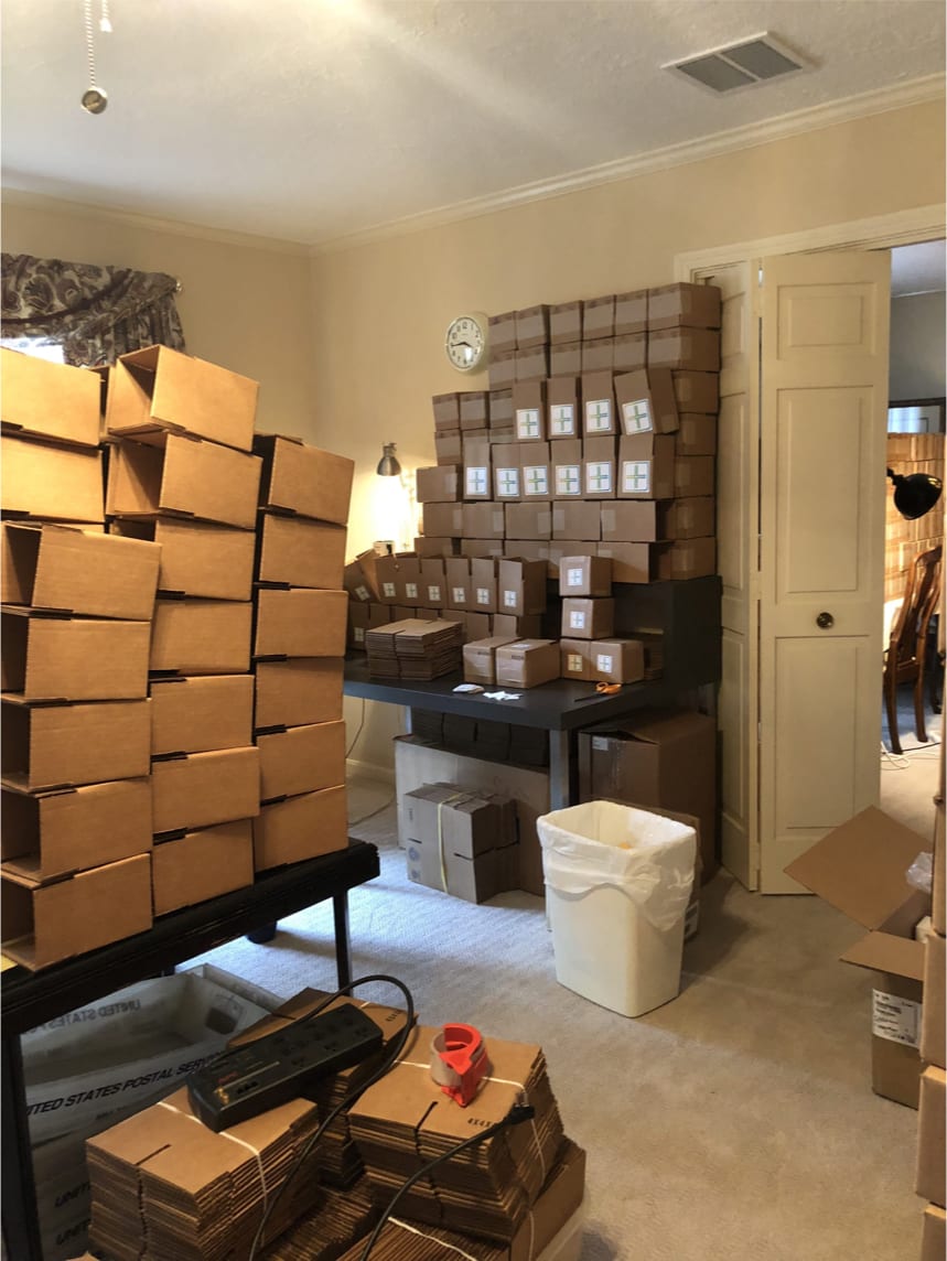 Cheers products filling a room in a house